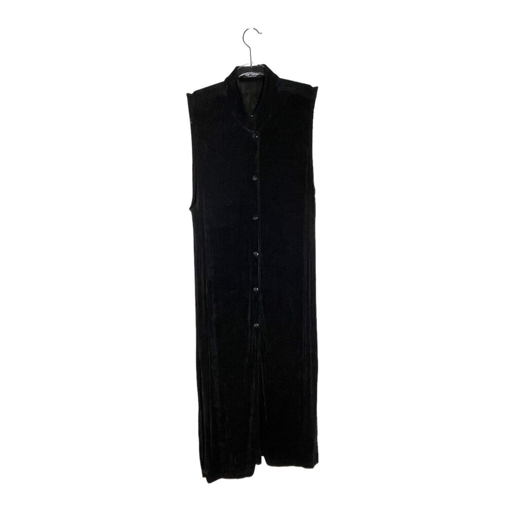Slinky Knit Duster Vest Dress Black Softwear Women's Size L Made in USA Vintage